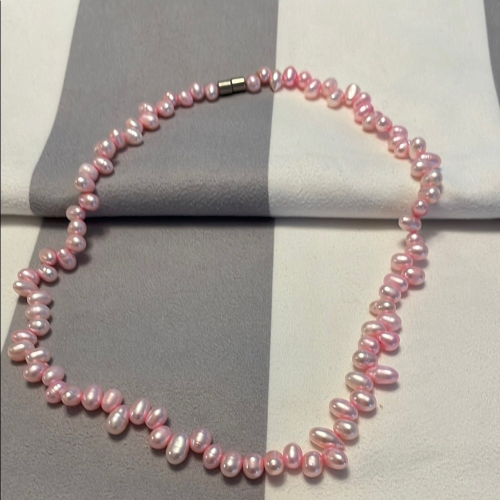 Elegant Pink Cultured Pearl 16” Choker Necklace